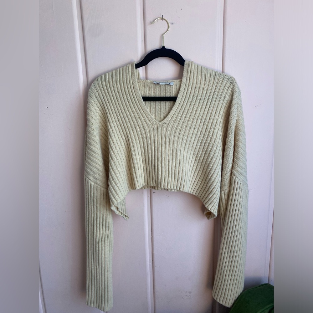 Cream HYFVE Ribbed Knit Cropped Sweater